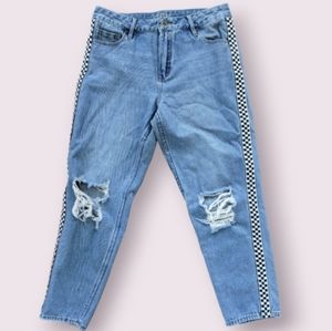 Empyre Eileen Mom jeans Checkered Panels streetwear distressed grunge